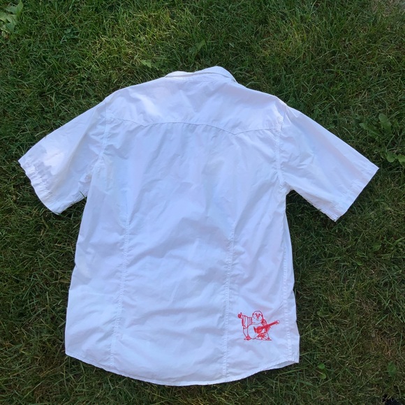 TRUE RELIGION Men's Short Sleeve Big T Western Shirt Optic White Button Up SZ XL - Picture 16 of 16